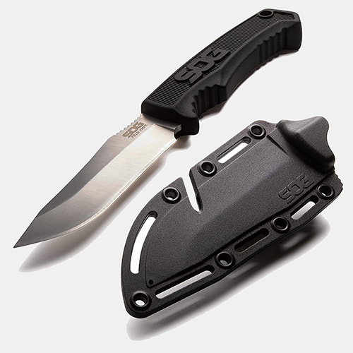 SOG Survival Knife with Sheath - Field Knife Fixed Blade Knives 4 Inch Tactical Knife and Bushcraft Knife w/Full Tang Hunting Knife Blade (FK1001-CP)