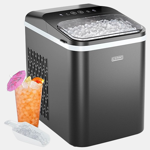 Iceman Compact Pebble Ice Machine, Countertop Nugget Ice Maker Produces Chewable Pellet Ice in 8 Minutes, Makes 26lbs/Day, One-Touch Cleaning Function with Ice Scoop/Basket Included – Black
