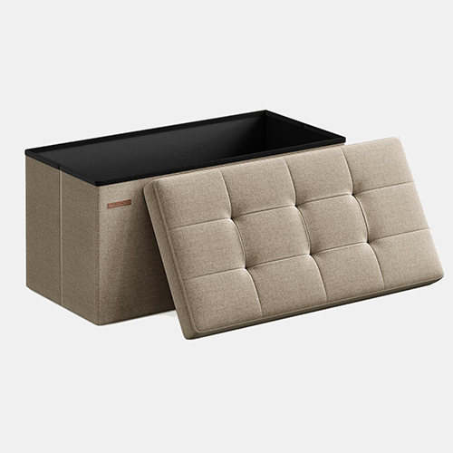 Songmics Mazie Collection - 30 Inches Folding Storage Ottoman Bench, Ottoman Foot Rest, End of Bed Bench, Storage Chest, Load 660 lb, for Living Room, Bedroom, Entryway, Camel Brown ULSF047R01