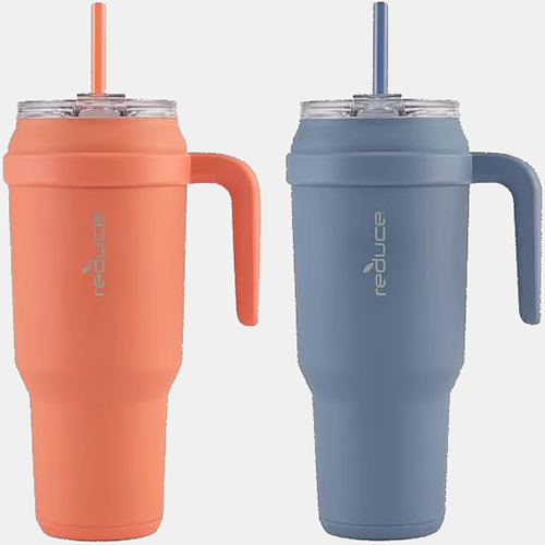 Reduce 50 oz Mug Tumbler with Handle & Straw - Stainless Steel with Sip-It-Your-Way Lid - Keeps Water Cold up to 50 Hours - SweatProof, Dishwasher Safe, BPA Free - 2 Pack, Orange / Blue