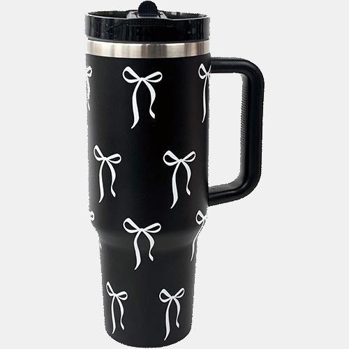 Bow Tumbler 40 oz | Leakproof Flip Straw Lid & Handle | Insulated Stainless Steel Travel Cup | BPA-Free | Cup Holder Compatible | Vivid Violet Fade (Black, 40oz)