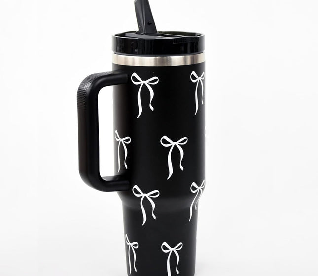 Bow Tumbler 40 oz | Leakproof Flip Straw Lid & Handle | Insulated Stainless Steel Travel Cup | BPA-Free | Cup Holder Compatible | Vivid Violet Fade (Black, 40oz)