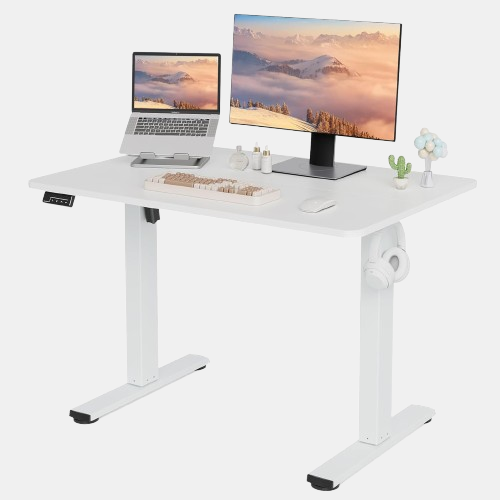 Electric Standing Desk Adjustable Height, 40x24 Inches Sit Stand up Desktop for Home Office, Ergonomic Rising Computer Table with Memory Preset, White