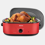 Aroma 18Qt. Roaster Oven with Self-Basting Lid, Fits 22-lb. Turkey, Adjustable Temperature Settings, Keep Warm Setting, Red (ART-718R)