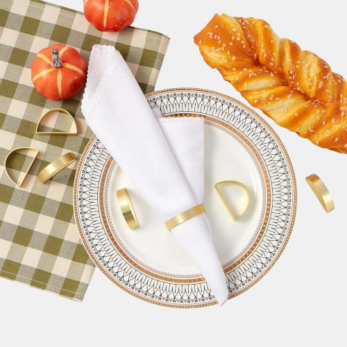 Gold Napkin Rings Set of 4, Stainless Steel Metal Gold Napkin Holder, Fall Thanksgiving Christmas Easter Napkins Rings for Table Decor Wedding, Banquet, Party