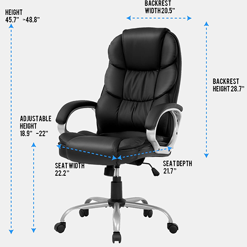 FDW Office Chair Computer High Back Adjustable Ergonomic Desk Chair Executive PU Leather Swivel Task Chair with Armrests Lumbar Support (Black)