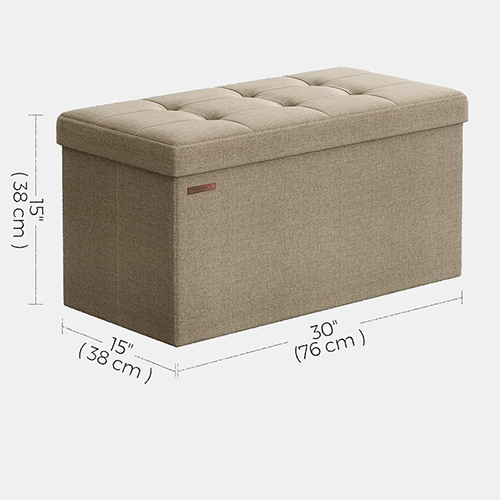 Songmics Mazie Collection - 30 Inches Folding Storage Ottoman Bench, Ottoman Foot Rest, End of Bed Bench, Storage Chest, Load 660 lb, for Living Room, Bedroom, Entryway, Camel Brown ULSF047R01