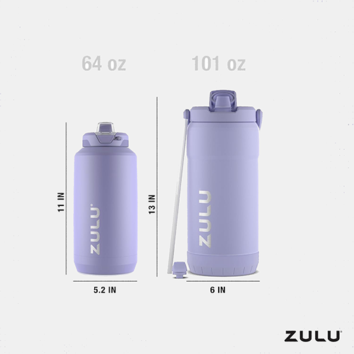 ZULU Goals Vacuum Insulated Large Capacity Stainless Steel Water Bottle | Reusable Jug Thermoses with Carry Handle | Leak-Proof Lid | Perfect for Travel, Workout, Gym, Hiking, Camping | 64oz, 101oz