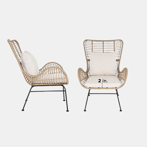 Idzo Isabelle Upgraded 2000 Hours UV Wicker Chairs Outdoor Set of 2, 500 lbs Capacity Outdoor Patio Chair, All-Weather Club Chair with Water-Resistant Olefin Cushions, Boho Style, Beige