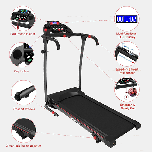 Portable Foldable Treadmill with Incline for Running and Walking, Treadmill with LCD Monitor, Fitness Exercise Machine for Home & Office, 220 lbs Weight Capacity