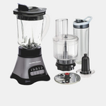 Hamilton Beach Blender and Food Processor Combo for Shakes & Smoothies, With 3 Cup Electric Food Chopper Attachment, 40 oz Glass Jar, Blender Travel Cup, 700 Watts Peak Power, Gray & Black (58163)