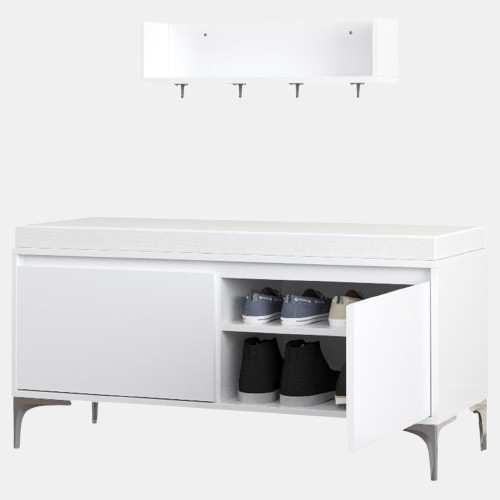Modern Storage Benches with Soft Cushions, 2-Layer Shoe stools, 2 barn Doors and 2 Adjustable Shelves, Entrance stools for Foyer, Living Room and Bedroom, 13.75 