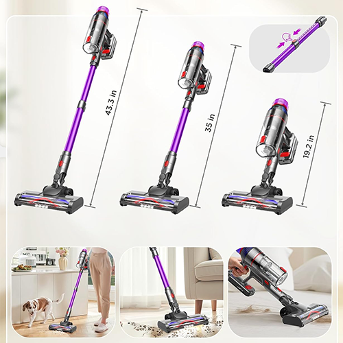 Cordless Stick Vacuum Cleaner - 550W Powerful Cordless Vacuum with HEPA Filter, Up to 50min Runtime & Tangle-Free Lightweight & Detachable Battery for Pet Hair Carpet Hardwood Floor Cleaning