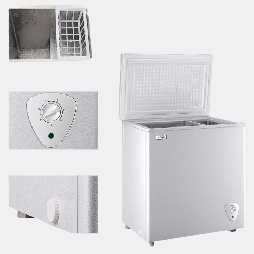 5.0 Cubic Feet Deep Chest Freezer Compact Freezers with Adjustable Thermostat Top Open Door with Removable Storage Basket for Home Kitchen and Bar