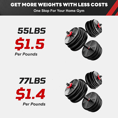 Adjustable Dumbbells, 55/77LBS Free Weight Set, 4 in 1 Dumbbell Set Used as Barbell, Kellebell, Push Up Stand, Fitness Exercise for Home Gym Suitable Men/Women