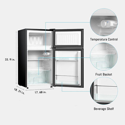Mini Fridge With Freezer,3.2 Cu.Ft Compact Refrigerator, Mini Refrigerator With 2 Doors For Bedroom, Office, Kitchen, Apartment, Dorm(sliver)