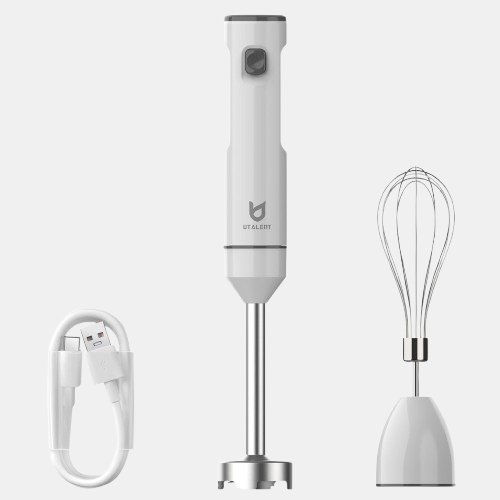 Cordless Hand Blender, UTALENT Variable Speed Immersion Blender handheld Rechargeable, with USB-C Charging Cable, Egg Whisk, for Smoothies, Milkshakes, Hummus and Soups – White